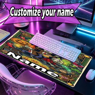 Plantas vs Nome Personalizado. Mousepad com Padrão de Zumbis, Tapete de Mesa para Laptop PC, Tapete Decorativo de Mesa para Teclado de Casa Pad Presente