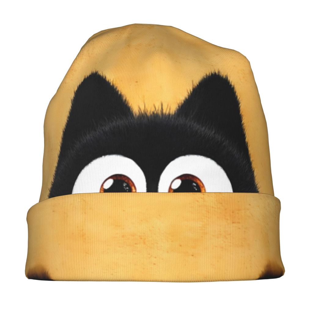 Cute Cat Staring with Big Eyes Fashion Knit Hat for Adults Adds a Stylish Finishing Touch to Everyday Outfits Perfect for City Walks, Weekends, Or Cas