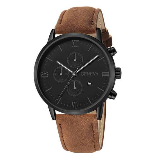 Men Quartz Watch Round Dial Precise Pointer Display Shockproof Scratch-resistant Calendar Faux Leather Strap Fashion Simple Male Business Quartz