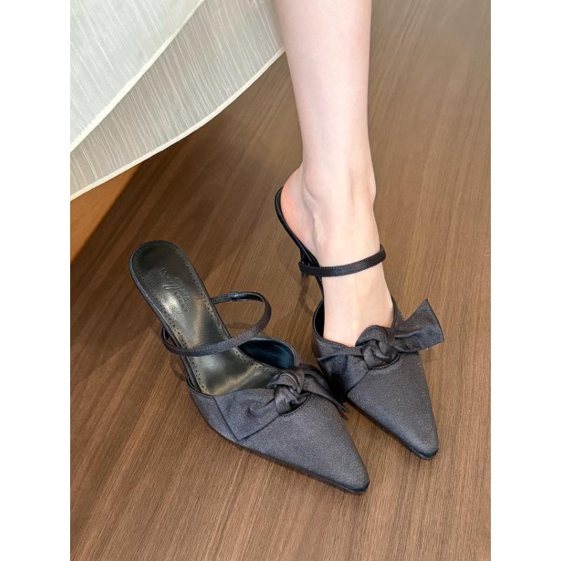 

Мода 2025 Уличный стиль Остроносые женские мюли Тапочки Обувь Мода Мелкие Летние Низкий каблук Вечеринка Платье Слайды 35 чёрный