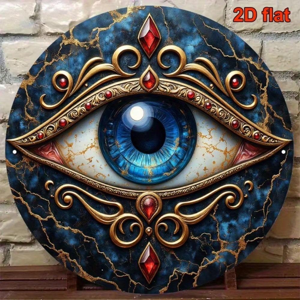 Gold Navy Evil Eye Hamsa Metal Wall Art Handcrafted Aluminum Sign Home Office Meditation Decor
