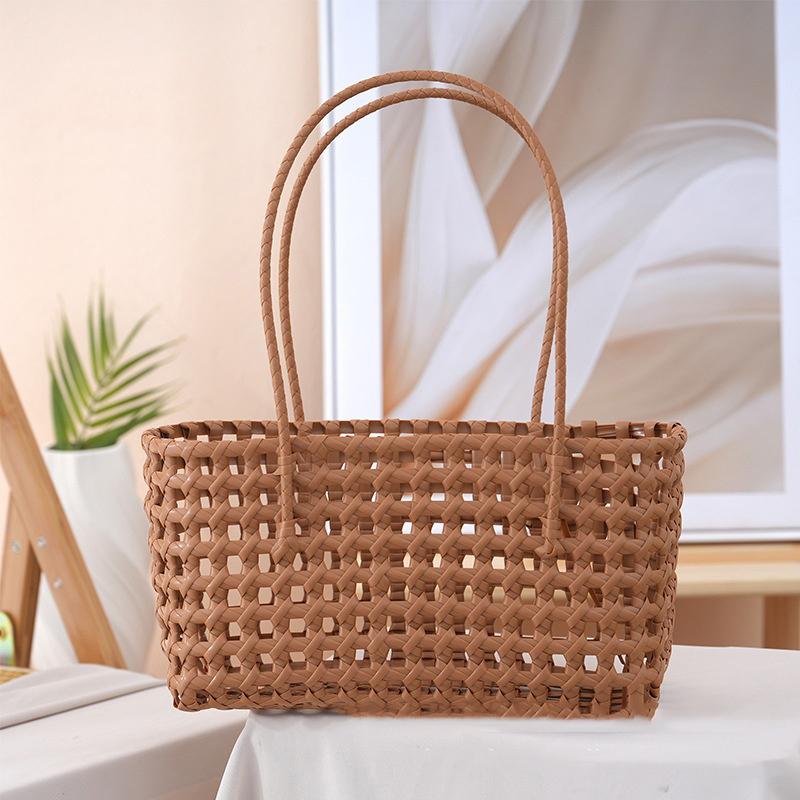 Ręcznie robiona plastikowa torba pleciona z pustymi oczkami Styl wiejski Duża pojemność Torba plażowa Tote Bag Torba typu wiadro Damska torebka Letnia torba plażowa