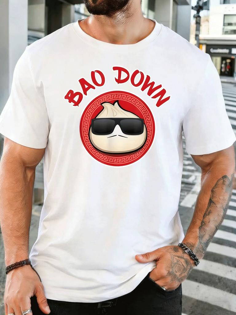 Cartoon Cool Bao With Sunglasses Bao Down Unisex Front Print T Shirt Funny Food Graphic Tee Casual Short Sleeve Top Food Lover Gift