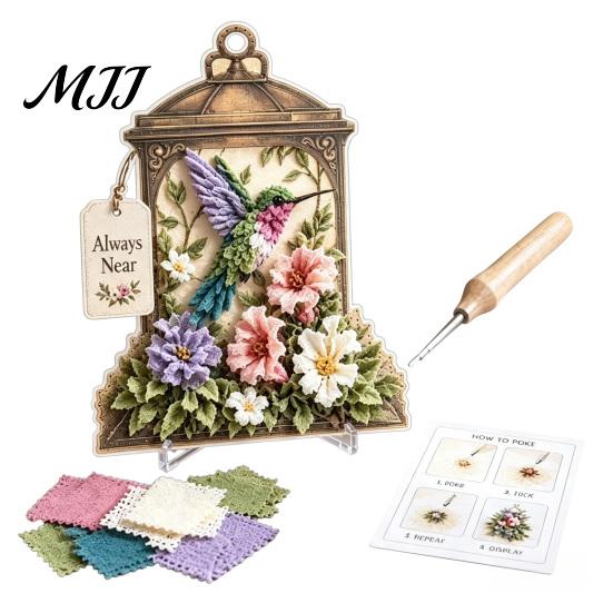 Kit Creativo per Principianti Arte con Ago su Tessuto 3D, Lanterna della Memoria Fai-da-te con Uccello, Set Floreale e Modelli, Kit Punch Needle per Adulti, Decorazione da Tavolo e Camino per la Casa