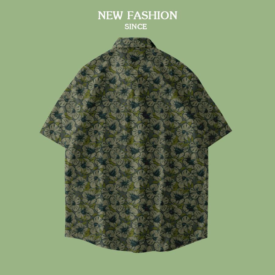 Spring Printed Casual Flower Shirt Men'S Lapel Short Sleeve Hawaiian Trend Shirt Men'S