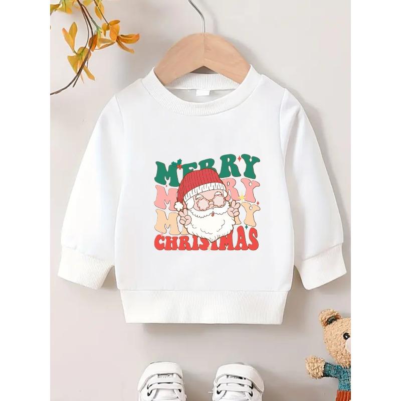 Kids Sweatshirt Christmas-Themed Letter Print Design, Comfortable Thin Round-Neck Sweatshirt for Baby in Spring And Autumn