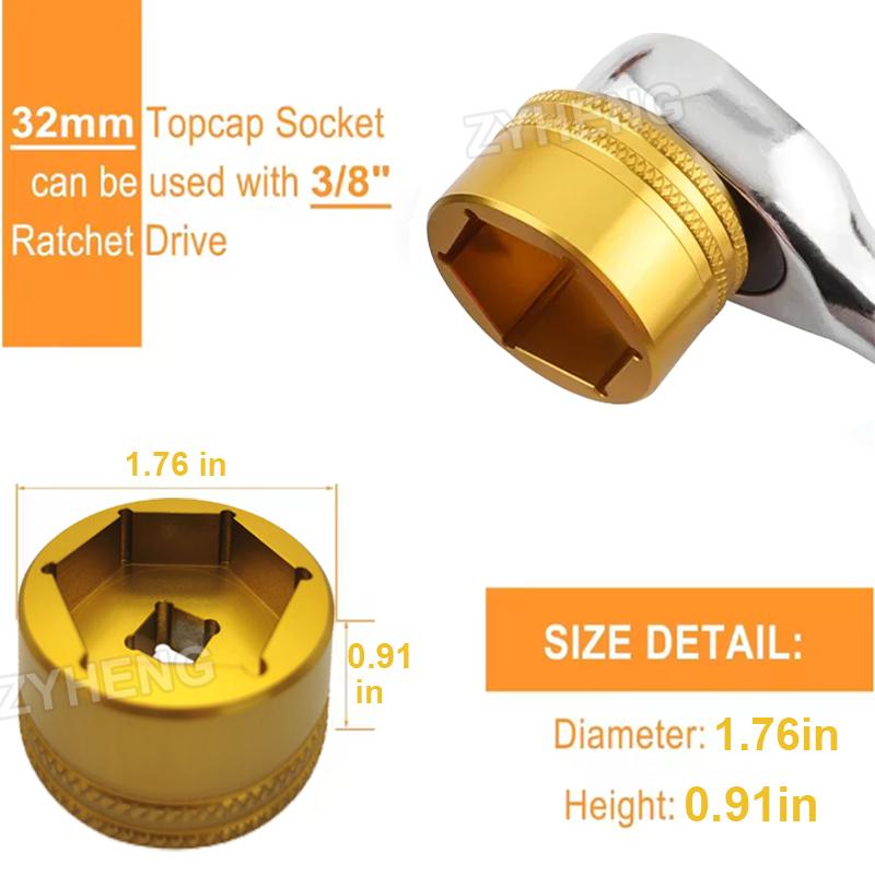 32mm Bike Fork Topcap Socket Tool Compatible for Fox Fork Series of 36,38,40 Use for 3/8" Ratchet Drive