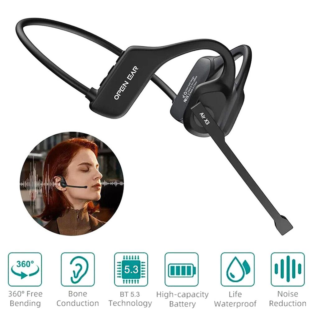 Trucker Bluetooth Headset Sports Wireless Headphones with Removeable Boom Microphone Mute Button Open Ear Bluetooth Earphones