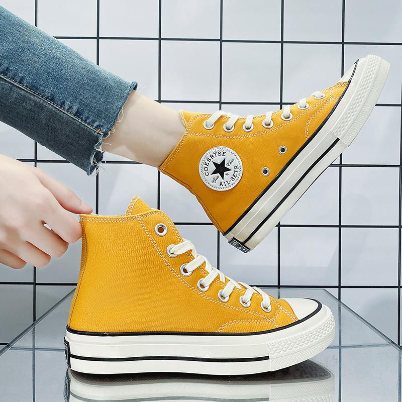 yellow canvas trainers