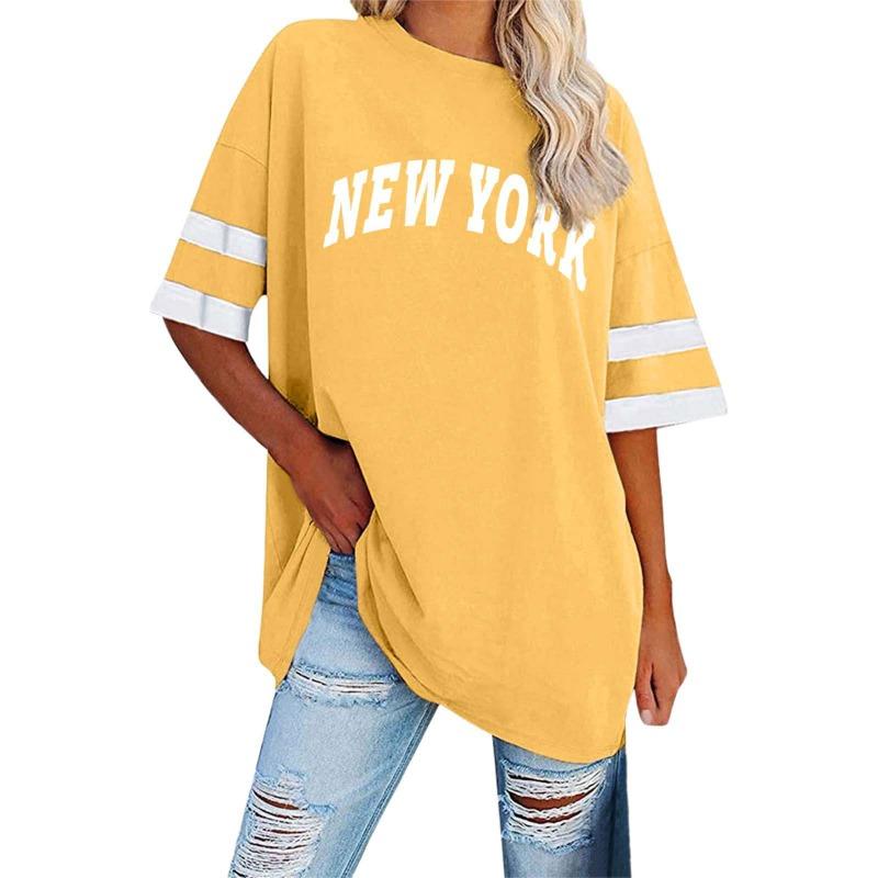 3D Alphabet Stripes Print Oversized Women's T-shirt Summer Casual O Neck Loose Fashion Short Sleeved Top Women