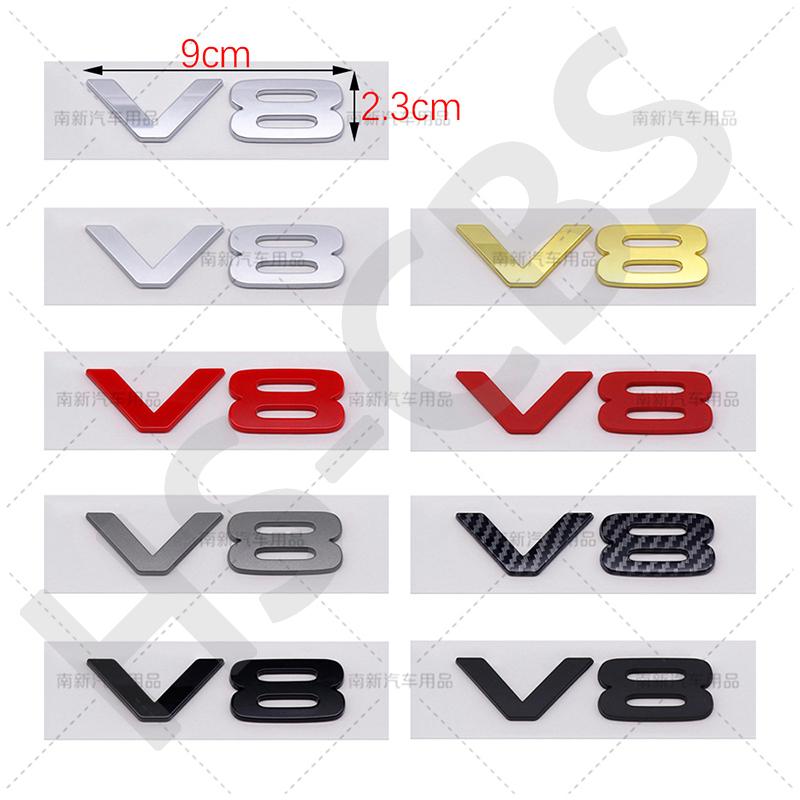 3D ABS Bilmotor Slagvolym Logotyp V8 Bokstav Emblemet Bakluckeemblem Auto Baklucke Dekaler