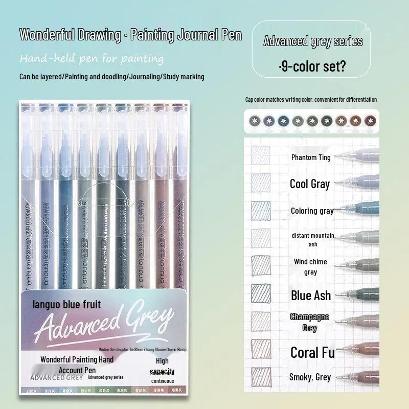 Blaues Frucht-Tagebuch-Stifteset: Gel-, Highlight-, Doodle- & Fluoreszenz-Markerstifte zum Zeichnen & Ausmalen, Große Kapazität