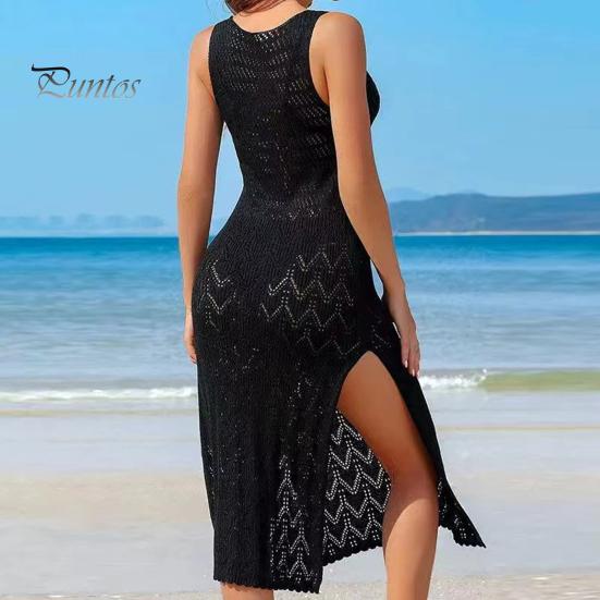Letní vyhloubené pletené plážové šaty pro ženy Sexy šaty Cami bez rukávů s výstřihem do V Boho zakrývací šaty Letní plážové párty letní šaty