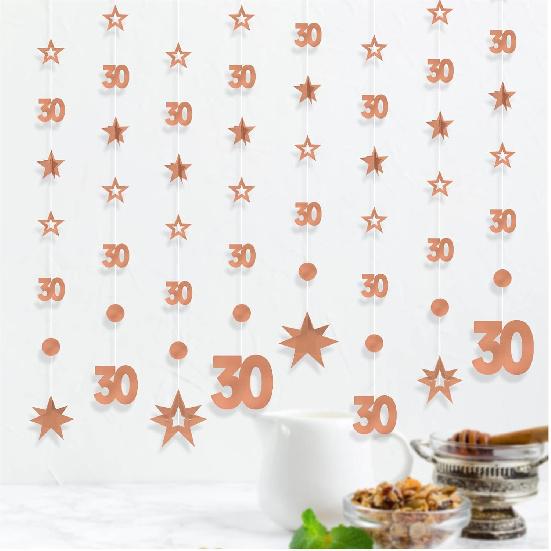 Rose Gold 18th Birthday Decorations for Girls, 8 PCS Number 18 Circle Dot 3D Star Metallic Hanging Streamer Happy 18 Year Old Birthday Party Supplies
