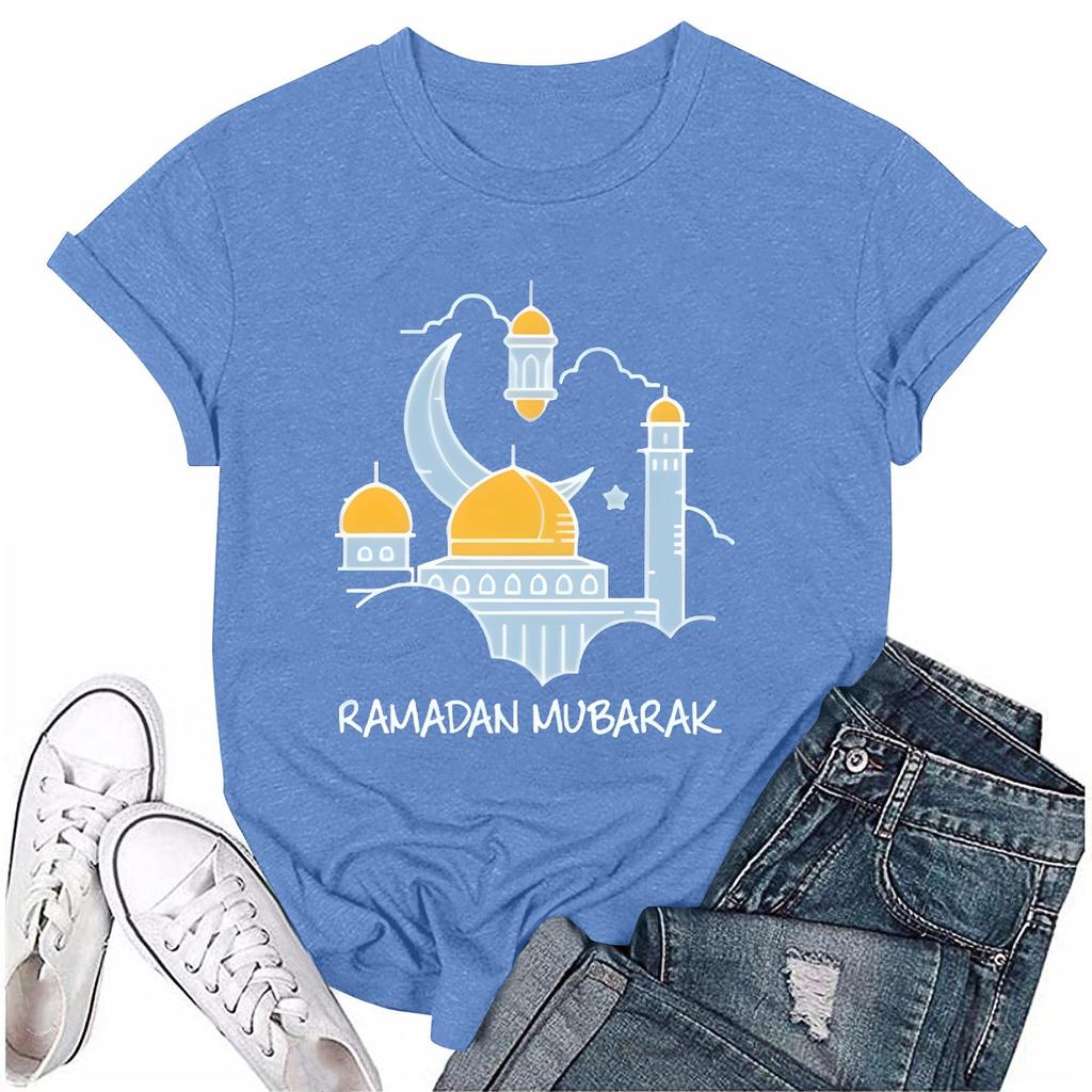 Girls casual loose printed T-shirt round neck pullover short sleeve top