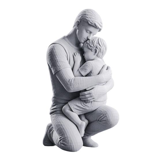 3D Printed Father and Son Hugging Sculpture Figurines  Matte White Home Table Decoration
