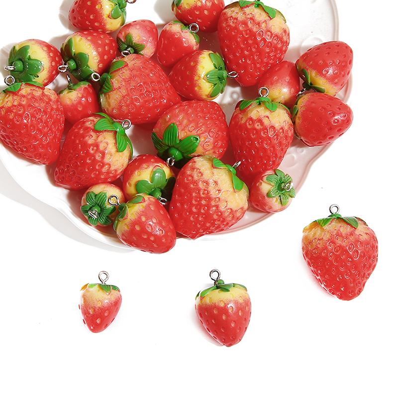 2pcs/lot 3D Red Strawberry Cabochon Resin Charms Pendants Beads for Jewelry Making Earrings Hair Rope Accessories