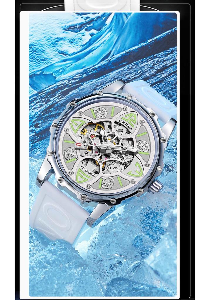 ONOLA Four-Leaf Clover Automatic Mechanical Watch - Unisex Waterproof with Rubber Strap