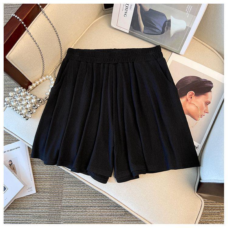 

2026 Summer Plus Size Faux Two-Piece Hooded Top & Wide-Leg Shorts Set - Versatile Slimming Design M (under 100 jin)