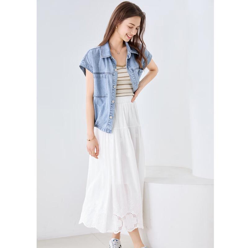 Betu Women's Summer Denim Short-Sleeved Shirt Jacket