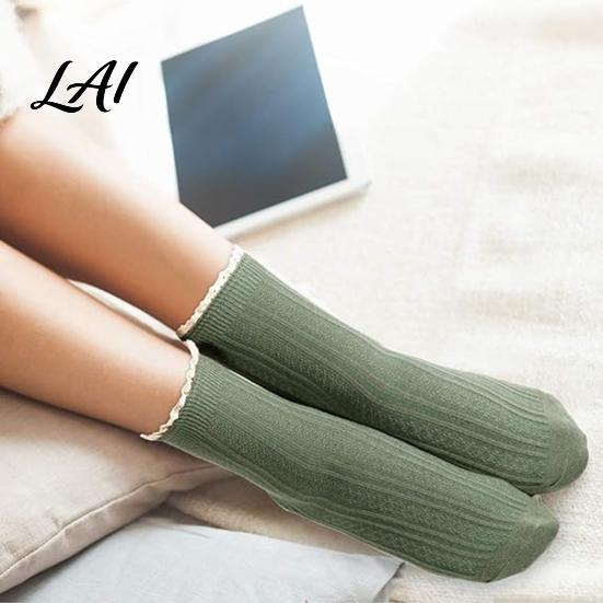 Forest Style Hollow Lace Socks Ruffle Crew for Women Cotton Frilly Socks Soft Breathable Comfortable Daily Wear Hosiery Casual Ankles And