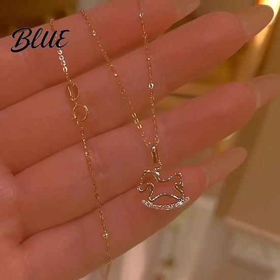 Lightweight Necklace Rocking Horse Pendant Women Charm Cute Exquisite Rhinestone