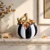 Halloween Pumpkin Decor Black And White Striped Ornament, Retro Style Resin Sturdy Indoor Desktop Decoration Tabletop Centerpiece, Ornament