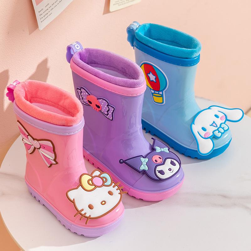 Children's Rain Boots Kuromi Girls' Rain Boots Wear-Resistant Non-Slip Thick-Soled Cartoon Cinnamoroll Baby Water Gel Boots 19cm