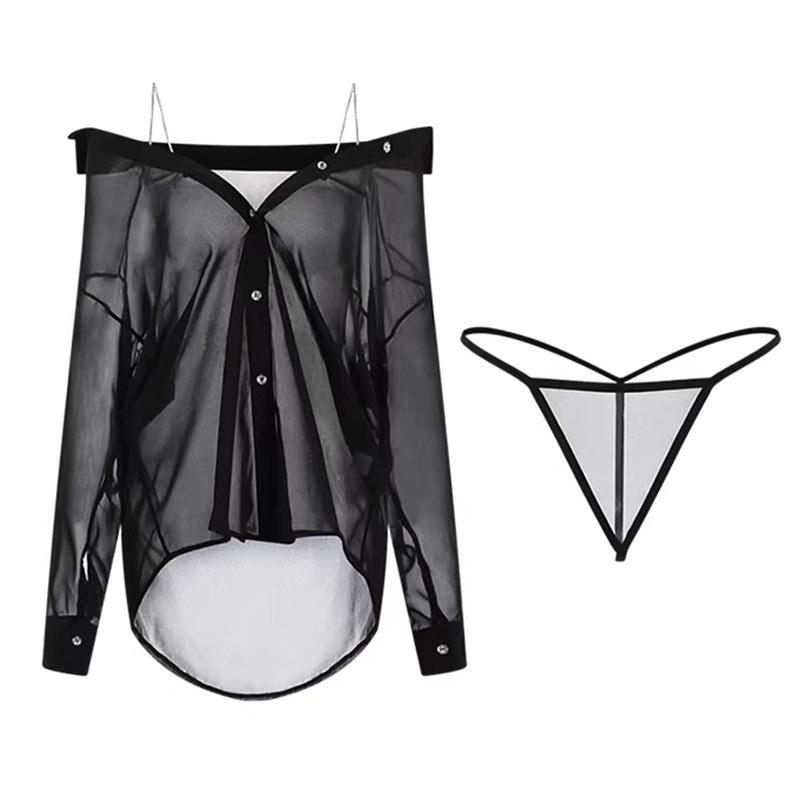 Sex underwear women's sexy perspective pajamas pure desire boyfriend style shirt thin perspective uniform temptation suit