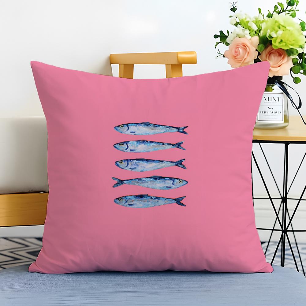 Sweet Lovely Cute Coastal Charm SardineS Cushion Cover Washable Linen Pillowcase Soft for Sofa Bed Cozy Home Room Decor