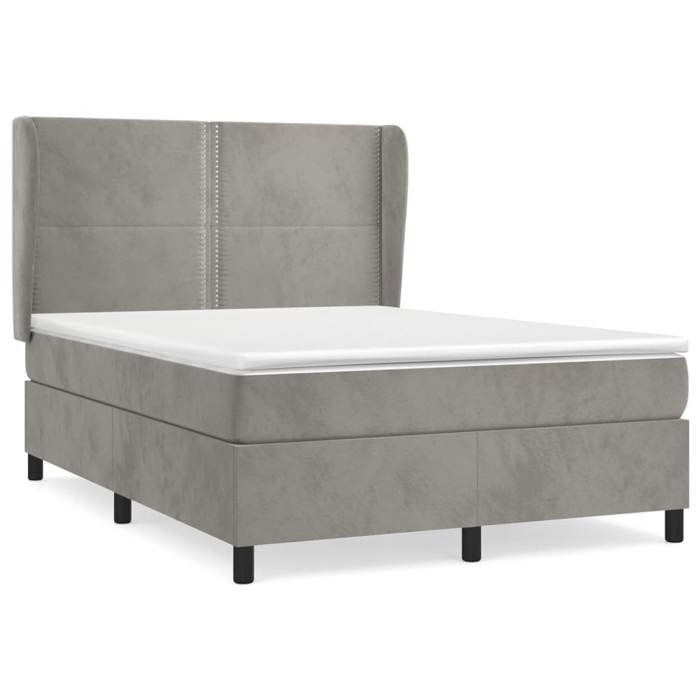 Lit avec matelas - Maison Exclusive - 140x200cm - Velours gris clair - Tête de lit réglable