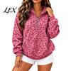 Kadın Oversize Sweatshirt Leopar Desenli Kapüşonlu, Yarım Fermuarlı Kapüşonlu Kanguru Cep Cepli, Sonbahar Uzun Kollu Günlük Kazak Üst İlkbahar Sonbahar