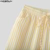 INCERUN Men Drawstring Elastic Waist Casual Striped Long Wide Legs Pants Trousers