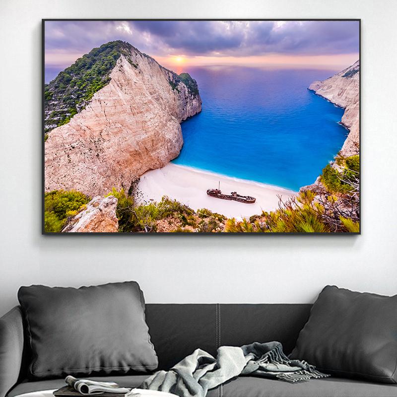 Zakynthos Island Greece Landscape Canvas Painting Navagio Beach Seascape Ocean Posters and Prints Wall Art Wall Decor Cuadros
