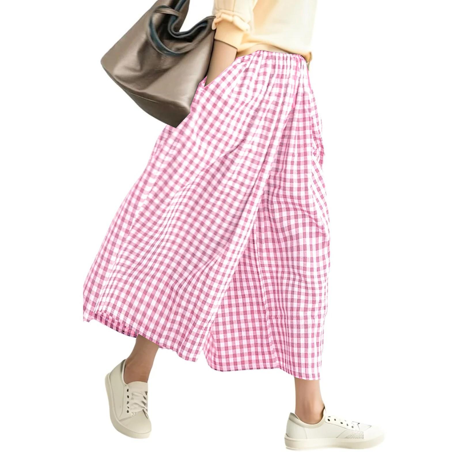 

Fashion Pants Loose Wide Leg Cropped Pants Women s Plaid Pants Shorts Pocket Pants Plaid Pants With Tops XL рожевий