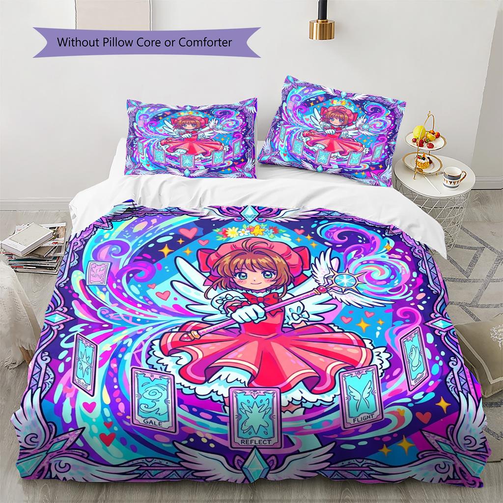 Cardcaptor Sakura Pattern Bedding Quilt Set Quilt Cover Pillowcase Home Decoration Birthday Gift (1 * duvet cover + 2 * pillowcase, without core)