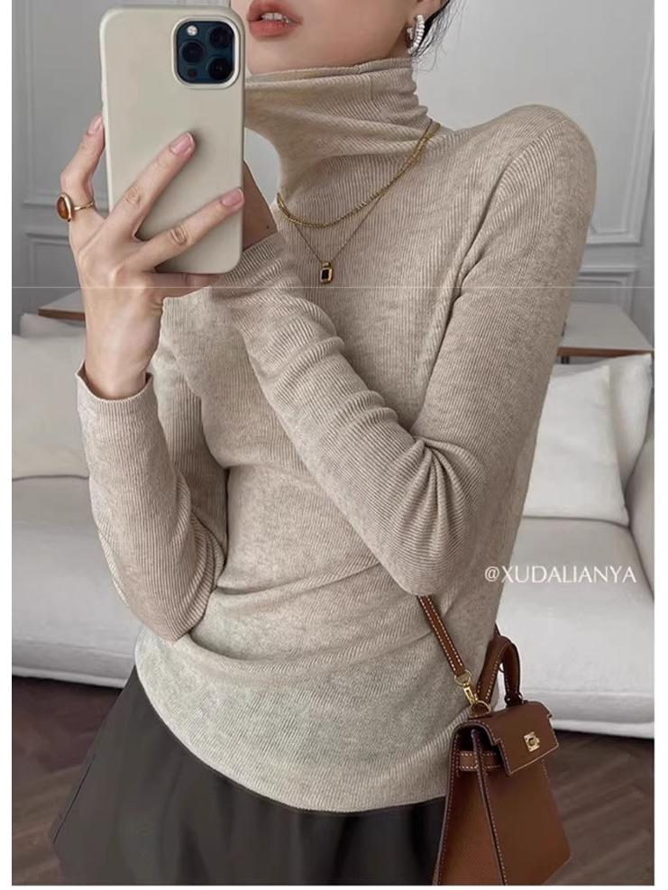 

Women s Slim-Fit High-Neck Wool Pullover - Thin, Transparent, Solid Color, Versatile Knit Base Shirt for Autumn/Winter Double Extra Large (2XL) абрикосовый света
