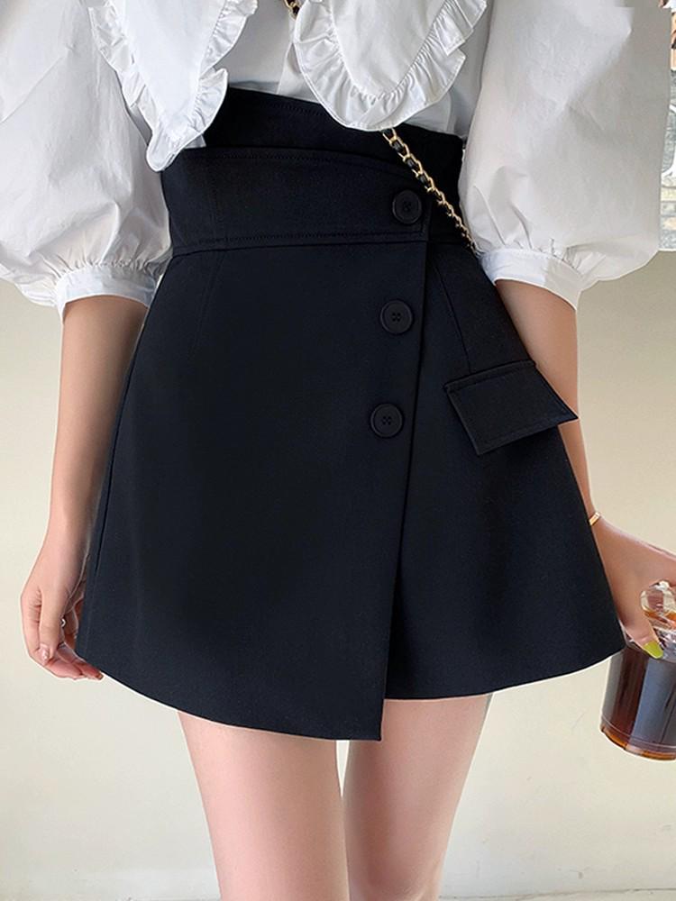 

Батал Размера Кюлоты А-силуэта с высокой талией, свободного кроя, стройнящие, для весны/лета 2024 XS чёрный