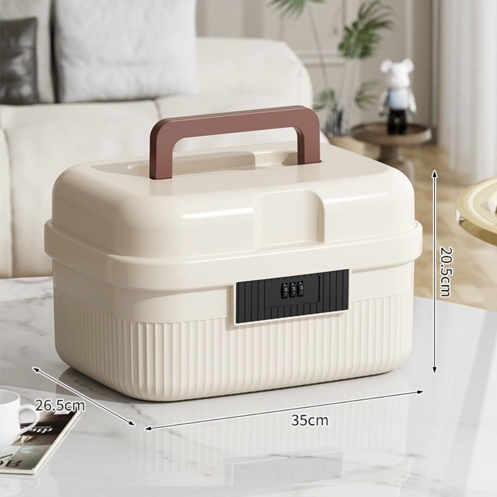 Household Lockable Password Lock Safe Box Large Capacity Two Layers Storage Bin Thickened Portable Lockbox for Home Office