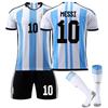 Argentina Messi #10 Soccer Jersey Set Quick Dry Breathable Adult Youth Football Kit