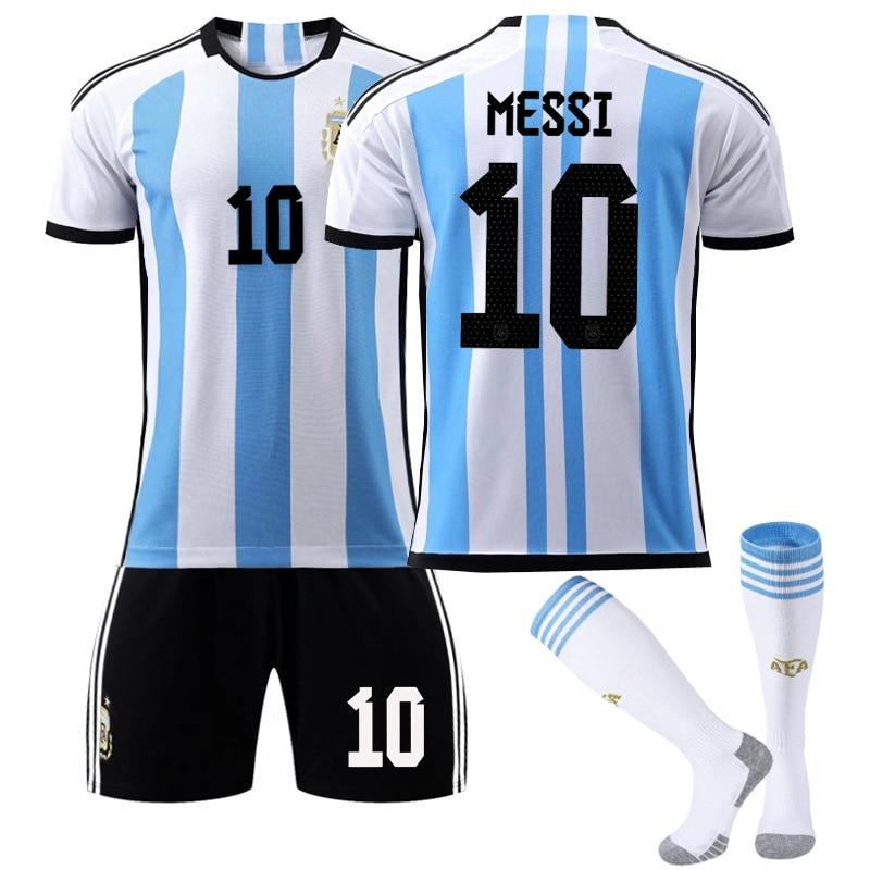 Argentina Messi #10 Soccer Jersey Set Quick Dry Breathable Adult Youth Football Kit