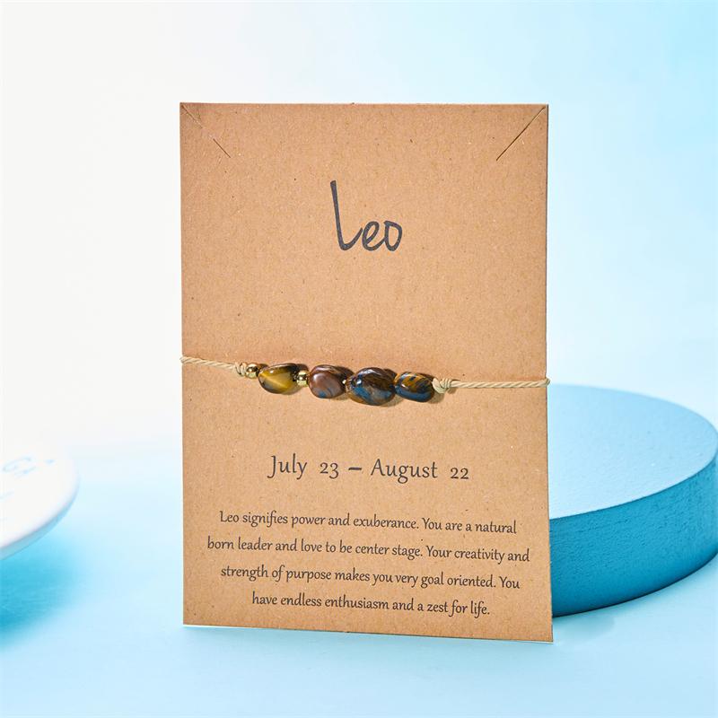 12 Constellation Sign Natural Birth Stone Handmade Bracelet for Women Kids Aries Leo Braid Bracelet  Birthday Gift