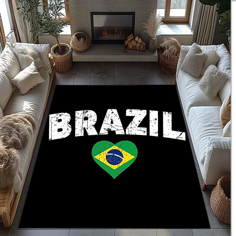 Brazil national football team Printed Flannel Area Rug Non Slip Soft Polyester Floor Carpet Indoor Decor Mat for Bedroom Living Room Sofa