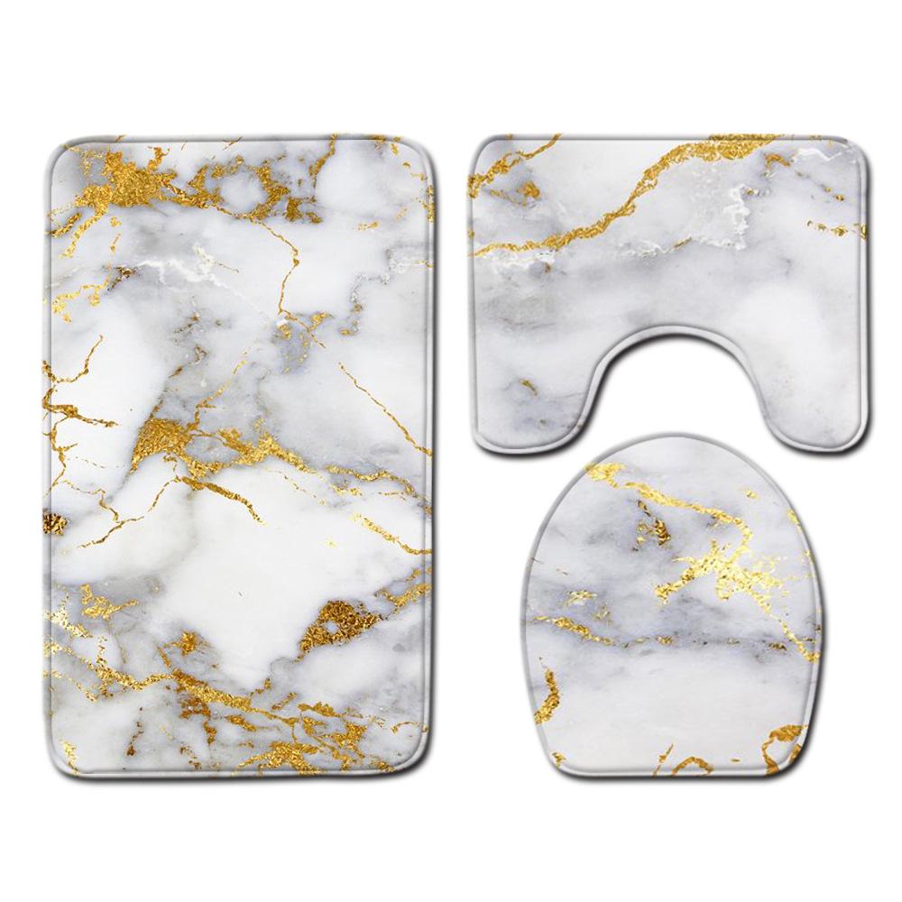 Marble Print Bathroom 3piece Set Nonslip Absorbent Bathroom Floor Mat Carpet Absorbent Shower Mat and Ushaped Carpet