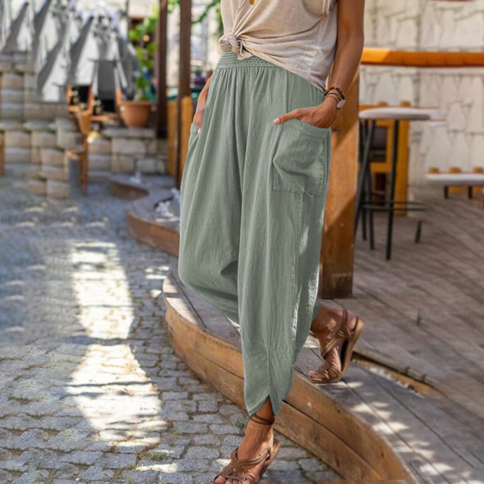 

Women s Fashionable Plain-Coloured Loose-Fit Skinny Trousers S