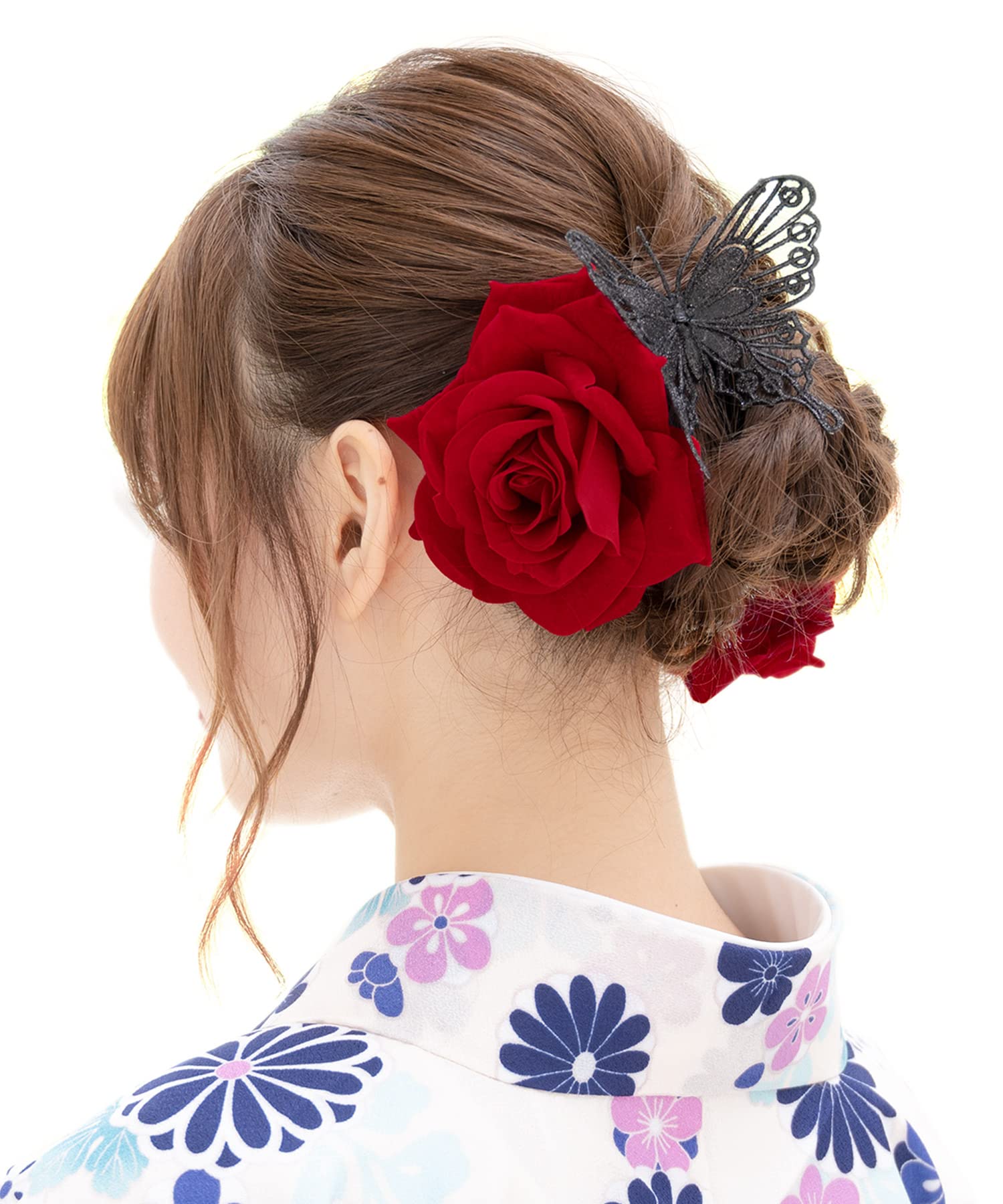 

Soubien Hair Graduation Set with and Perfect for Kimono Red and [SOUBIEN] Ornament, Coming-of-Age Ceremony, Butterfly, Ceremony, 3-Piece Rose,