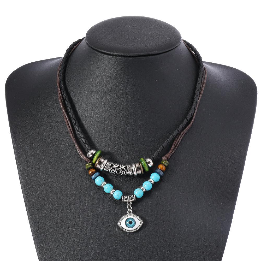 Trendy Turquoise Beaded Multi-layer Men's Leather Necklace