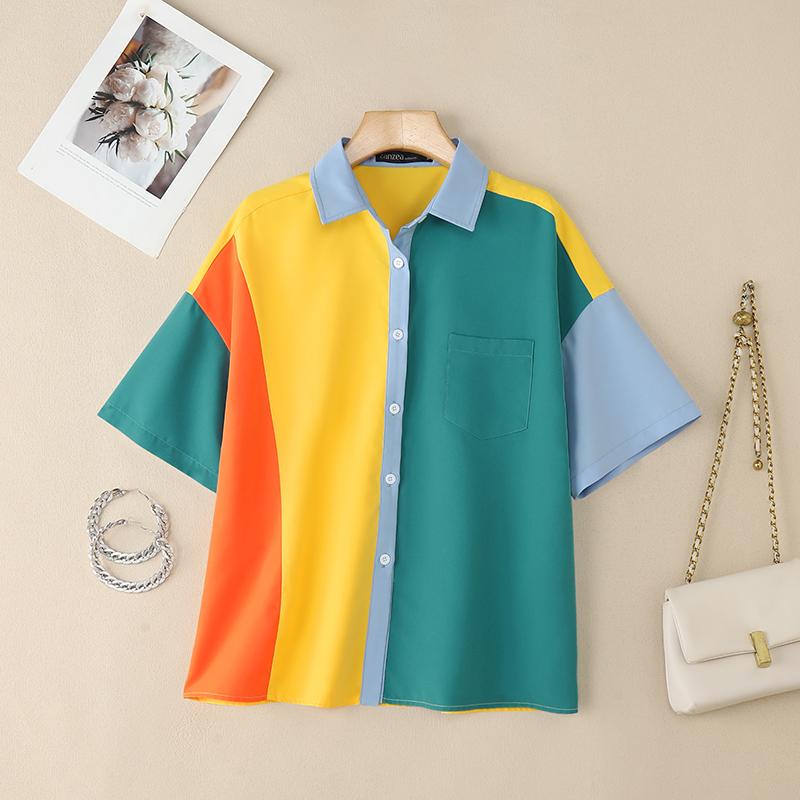 ZANZEA Женская повседневная блузка с отложным воротником и коротким рукавом 2XL жёлтый