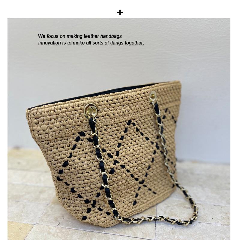 Chain Straw Bag Large Capacity Tote Bag Women's Relaxation Seaside Vacation Wind Woven Bag Shoulder Large Bag