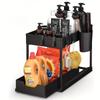 2 Layers Under Sink Organizer Sliding Cabinet Basket Organizer Storage Rack with Hooks Hanging Cup Bathroom Kitchen Organizer